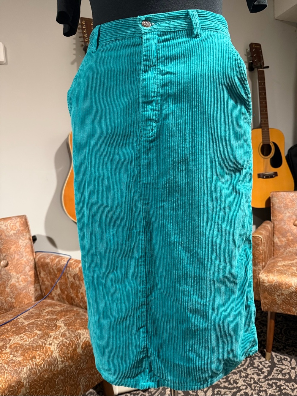 Vintage LACOSTE Teal Corduroy Pencil Skirt - Women's